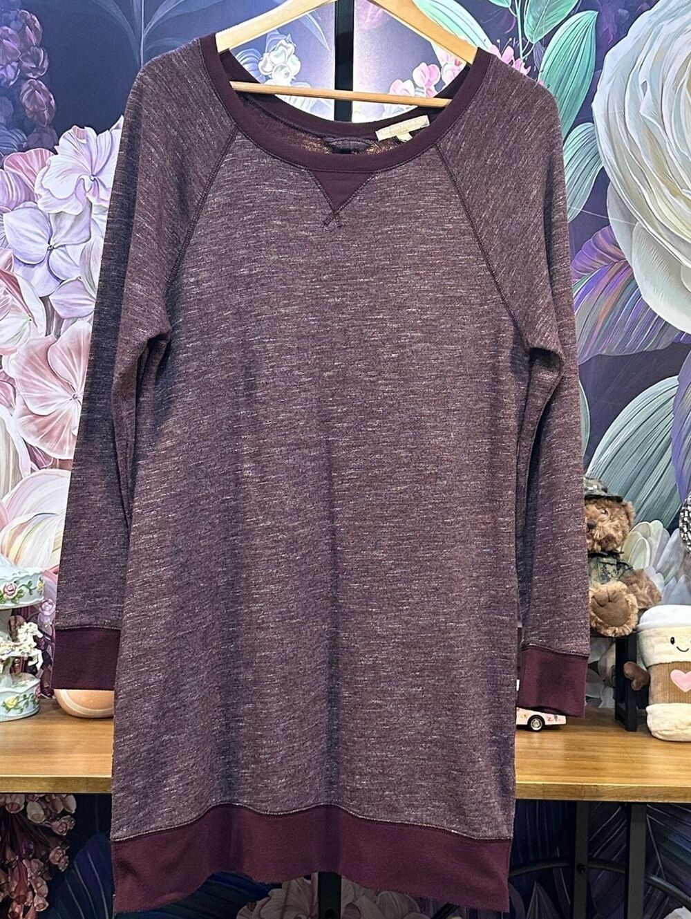 Banana Republic Marled Burgundy Sweatshirt Tunic/Dress Dark Academia Athleisure
